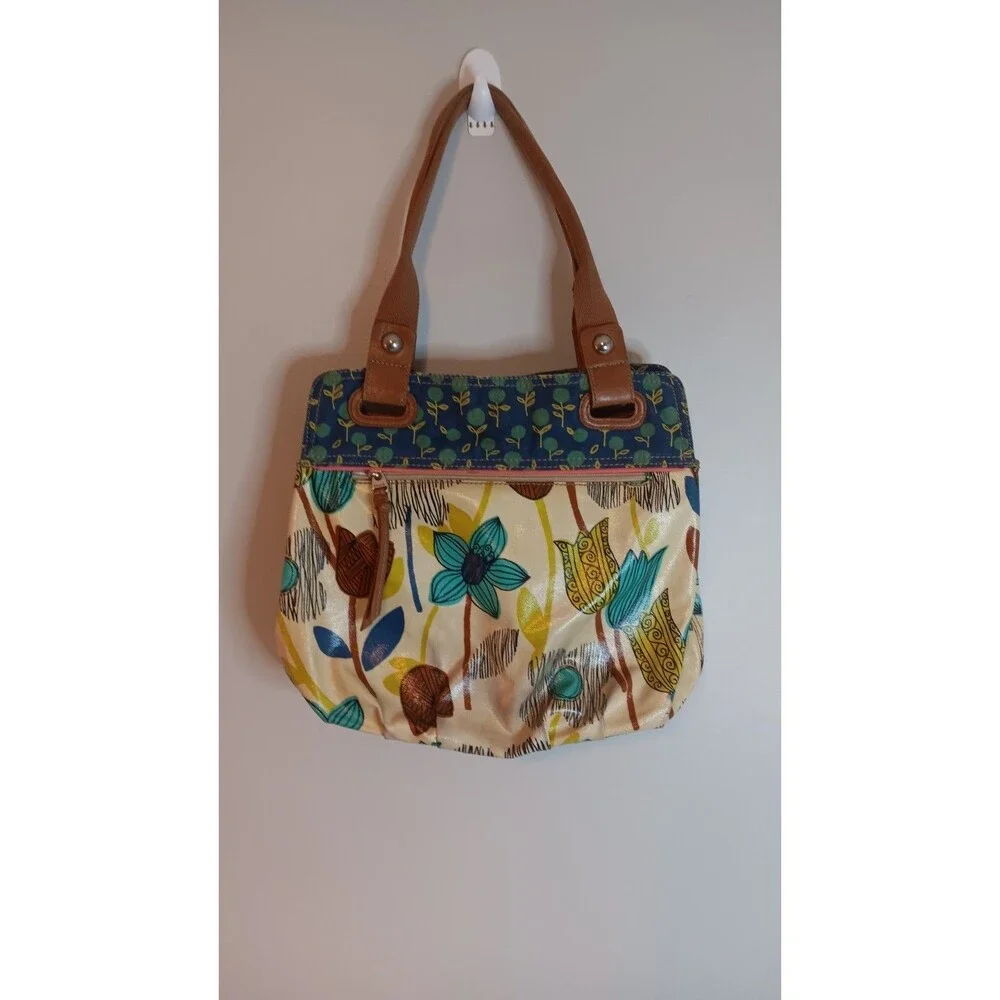 FOSSIL Key-per Coated Canvas Tote Handbag Floral Pattern Large HOBO PURSE